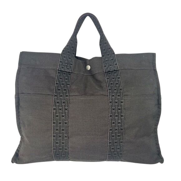 Hermes Gray Canvas Authentic Herline Handbag Tote Bag w Zip - Picture 1 of 10
